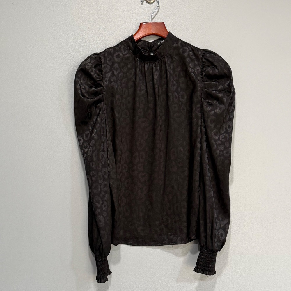 Jealous Tomato Black Leopard Jacquard Puff Sleeve Blouse S‎ goth work Victorian